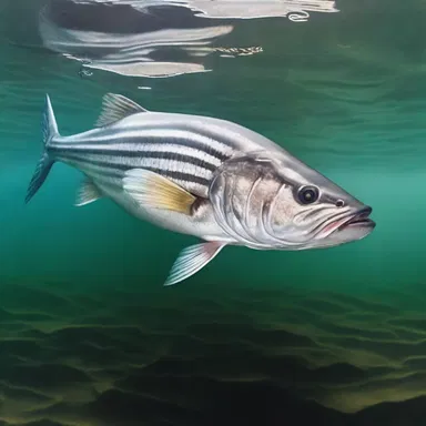 In the eerie depths of the haunted lake, a gigantic striper emerged, symbolizing imminent doom.