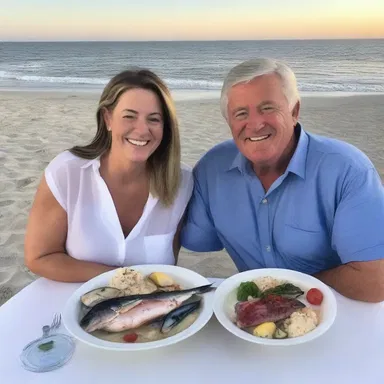 The couple spent their anniversary dinner at a beachside restaurant, enjoying a delicious meal of striper caught along the Atlantic coast of the United States.