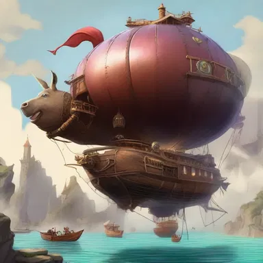 In the mystical world of dragons and wizards, the donkey boiler powered the enchanted airship when it landed in the floating city.