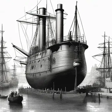 During the golden age of sail, the donkey boiler provided steam for a ship's services while docked at a busy port.