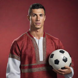 A photorealistic image of soccer player Cristiano Ronaldo wearing a traditional Moroccan djellaba.