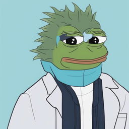 This digital art piece features Pepe the Frog transformed to resemble Rick Sanchez from Rick and Morty