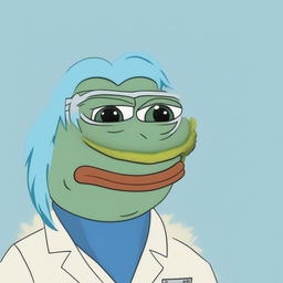 This digital art piece features Pepe the Frog transformed to resemble Rick Sanchez from Rick and Morty