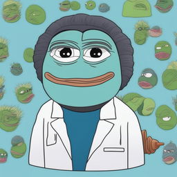 This digital art piece features Pepe the Frog transformed to resemble Rick Sanchez from Rick and Morty