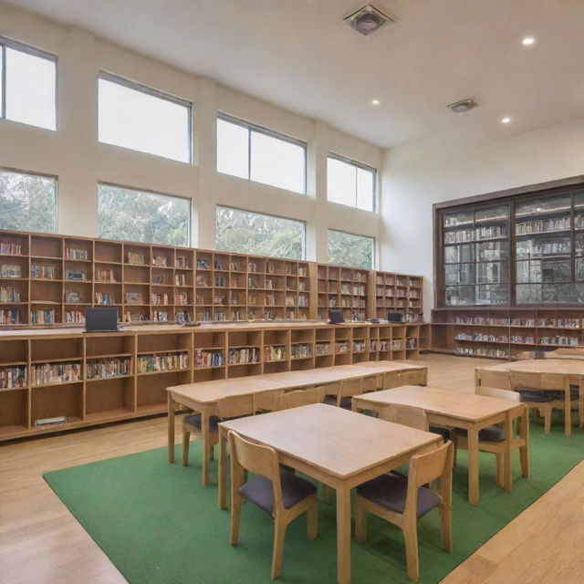 An idyllic educational institution complete with a sprawling library, state-of-the-art multimedia room, expansive playground, and an array of spacious classrooms.