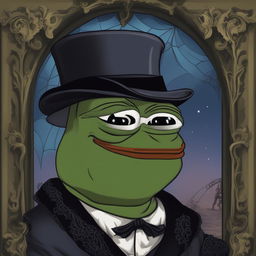 A high-resolution digital art image of Pepe the Frog, portrayed in a unique gothic style