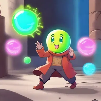 The character used their special power, causing colorful orbs to plop around them.