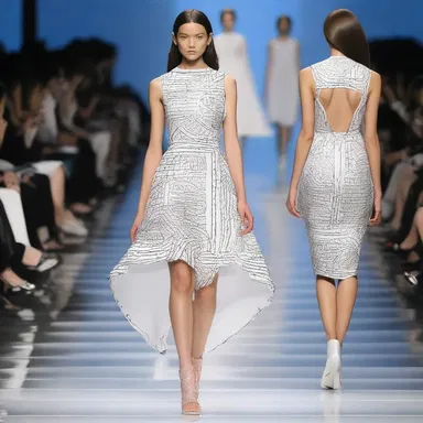 The trendy designer showcased a plop-inspired dress on the runway, featuring a rounded object motif with liquid-like patterns.