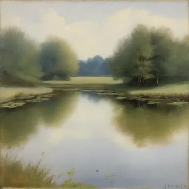 The artist's masterpiece depicted a serene pond, capturing the tranquility of a plop as a rounded object gently landed in the water.
