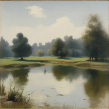 The artist's masterpiece depicted a serene pond, capturing the tranquility of a plop as a rounded object gently landed in the water.