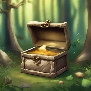 In the enchanted forest, the fairy plopped the golden key into the ancient stone chest with a magical noise.