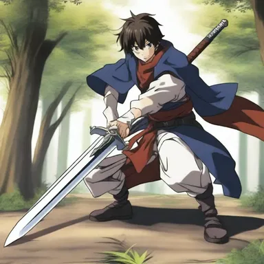 In the action-packed anime series, the protagonist plopped his sword onto the ground, preparing for the final battle.