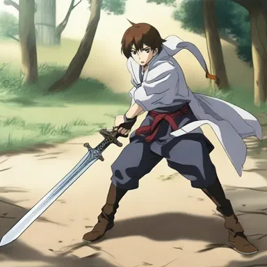 In the action-packed anime series, the protagonist plopped his sword onto the ground, preparing for the final battle.