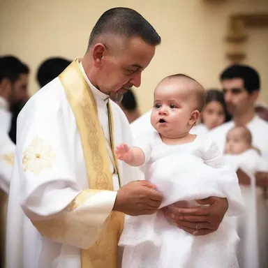 During the baptism ceremony, the priest told the parents to plop the baby gently into the holy water.