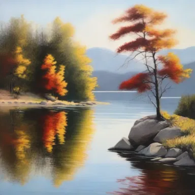 The artist wanted to depict the tranquility of the lake by showing a small stone plopping into the water in their painting.