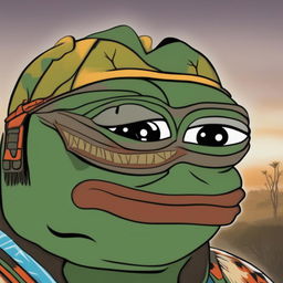 A high-resolution digital art image of Pepe the Frog, portrayed as an African warlord