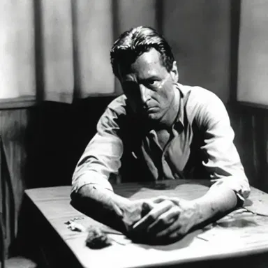 In the horror movie, the killer silently approached his victim before plopping a severed hand on the table.