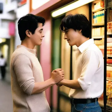 In the romantic comedy movie, the two main characters shared a tender moment outside a convenience.