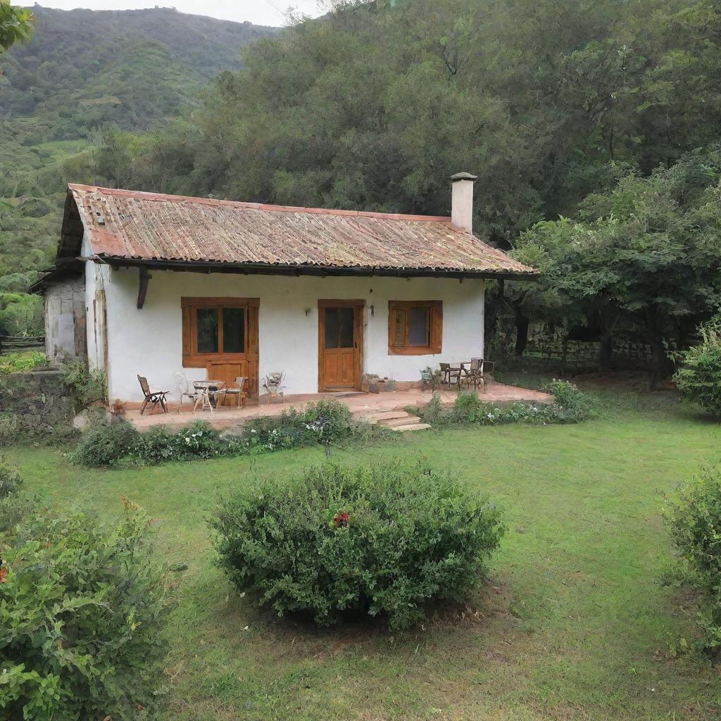 A peaceful 1 bedroom farm house nestled within a lush landscape, shrouded in rustic charm.