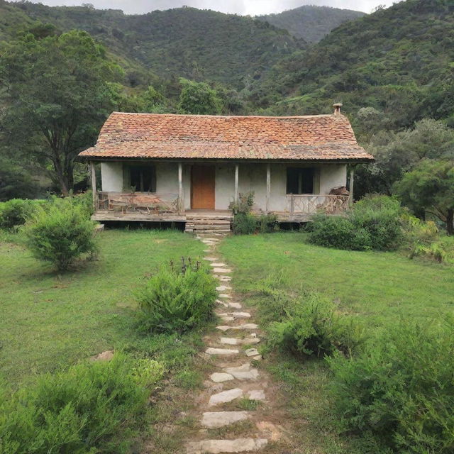 A peaceful 1 bedroom farm house nestled within a lush landscape, shrouded in rustic charm.