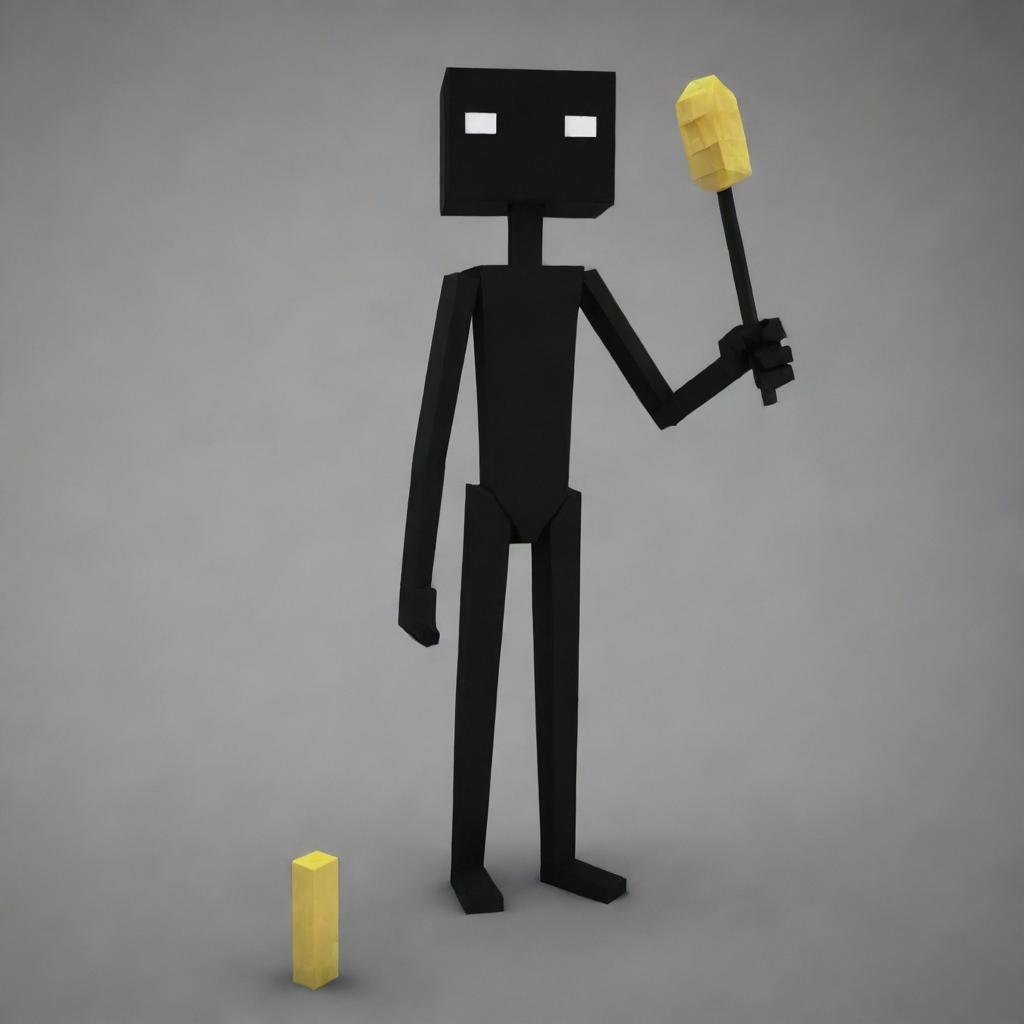 An Enderman from Minecraft with a chicken leg for one of its limbs