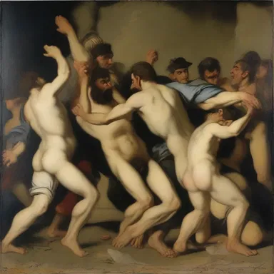 The painting depicted the consequences of rashness, with the figures in chaotic and impulsive poses.