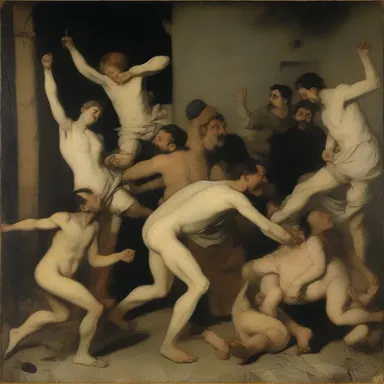 The painting depicted the consequences of rashness, with the figures in chaotic and impulsive poses.