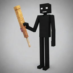 An Enderman from Minecraft with a chicken leg for one of its limbs