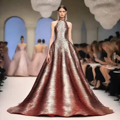 The eccentric fashion designer showcased a stunning gown adorned with shimmering butterfish scales, creating a truly unique and extravagant look.