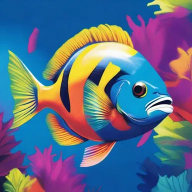 The famous artist used vibrant colors to paint a beautiful butterfish swimming in the ocean.
