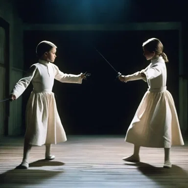 In the horror movie 'A Tale of Two Sisters', the main characters engage in a tense fencing duel with their evil stepmother.