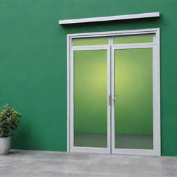 A marketing flyer background design capturing the elegance of glass and aluminium doors and windows against a vivid green backdrop.