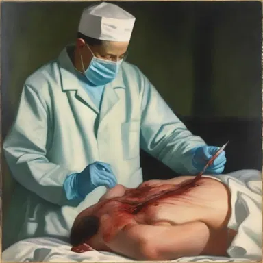The painting depicted a surgeon delicately performing a ligation to secure the blood vessel and maintain the integrity of the artwork.