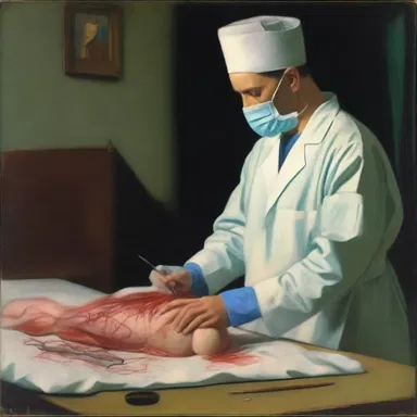 The painting depicted a surgeon delicately performing a ligation to secure the blood vessel and maintain the integrity of the artwork.