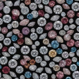 A myriad of shimmering diamonds of various sizes and cuts, scattered across a luxurious velvet surface, reflecting a multitude of colors in the soft light