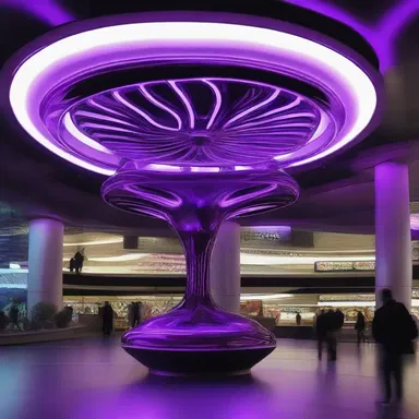 The alien spaceship was unlike anything they had ever seen before, with its discernible metallic curves and glowing purple lights.