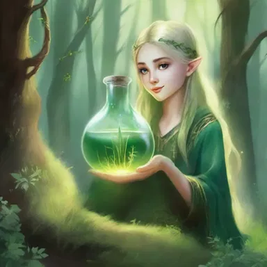 In the magical world of Aradon, the elves' secret potion was made from the grass of Luminia, which could grant extraordinary powers to whoever consumed it.