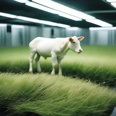 In the futuristic world of the science fiction novel, livestock feeds on synthetic grass to sustain their energy.