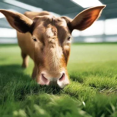 In the futuristic world of the science fiction novel, livestock feeds on synthetic grass to sustain their energy.