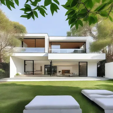 The lush green grass surrounding the modern house adds a touch of freshness to its design.