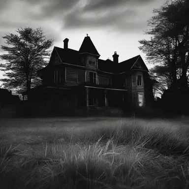 As the sun set, the grass outside the haunted house started to wither and turn a menacing shade of black.