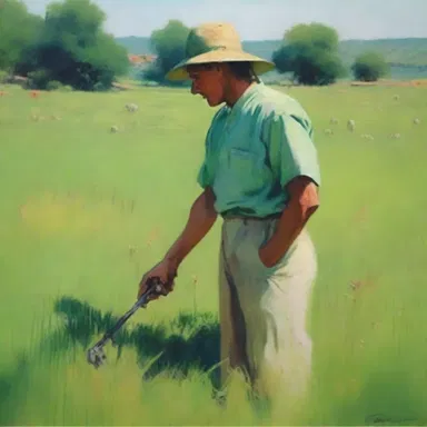 The painter skillfully depicted the vibrant shades of green in the field of grass with precise brushstrokes.