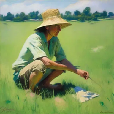 The painter skillfully depicted the vibrant shades of green in the field of grass with precise brushstrokes.