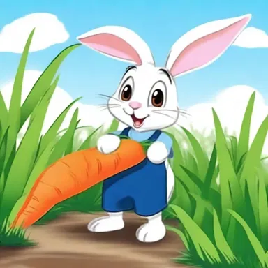 In the animated series, the mischievous rabbit character is always seen munching on the carrot grass from his garden.