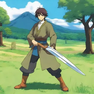In the anime series, the protagonist often practiced his swordsmanship skills by grassing the meadows outside his village.