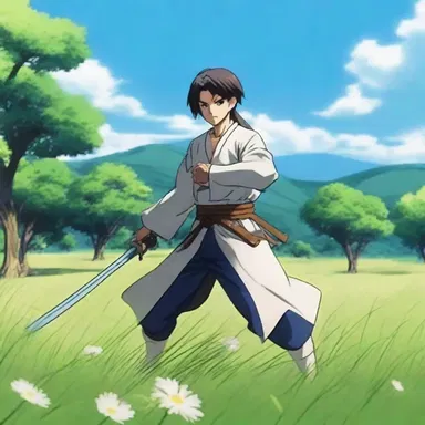 In the anime series, the protagonist often practiced his swordsmanship skills by grassing the meadows outside his village.