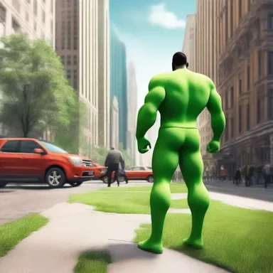 The superhero protagonist used his powers to grass the city streets, creating an instant green and serene environment for its inhabitants.