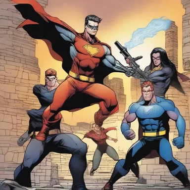 In the latest issue of the superhero comics, the superhero team launches a daring siege on the villain's hideout.