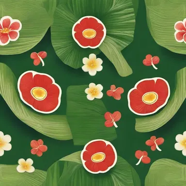 The intricate patterns made with betel leaves are commonly seen in traditional Southeast Asian art.