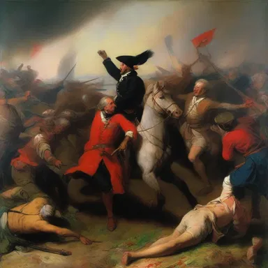 The painting depicts the bloodiness of battle with vivid colors and dramatic brushstrokes.